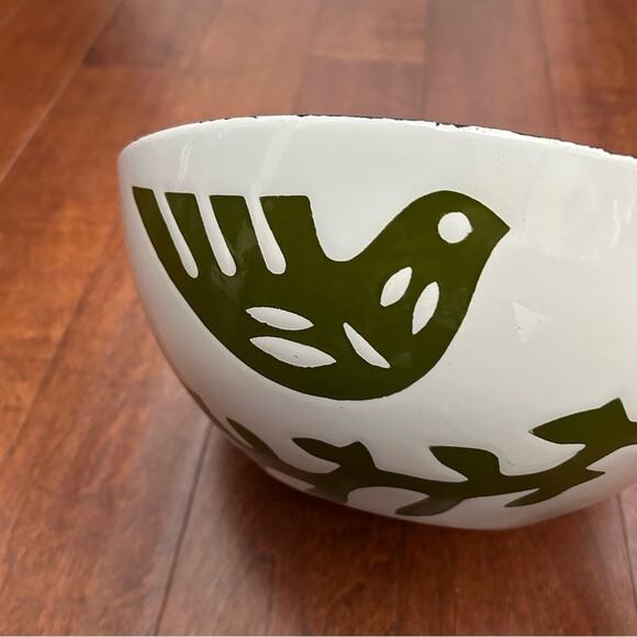 Rare MCM 60s Hanova of Pasadena Large Enamel Dove and Vine Bowl in Green & White - Picture 4 of 15